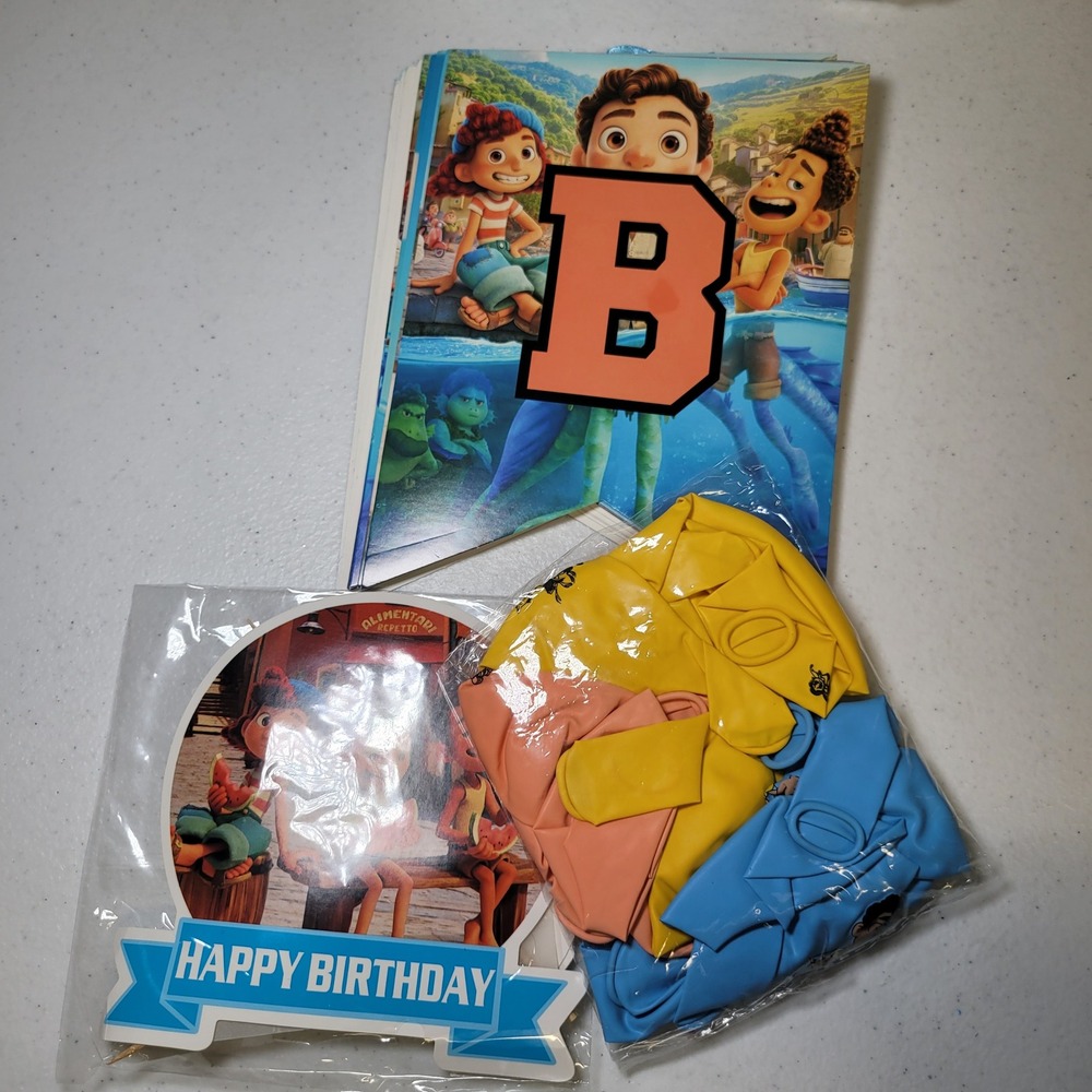 Disney Pixar Luca Kids Birthday Party Decor Set Banner Balloons Cake Toppers